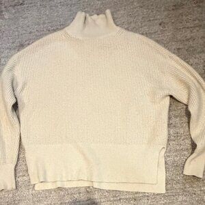 Everlane Luxe 100% Cashmere Boxy Cropped Turtleneck Sweater Cream Small S